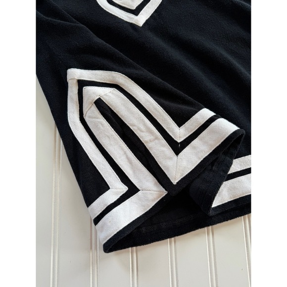 Boston Proper Womens Terry Cloth Tunic Top M Black White Trim V Neck Long Sleeve - Picture 7 of 8